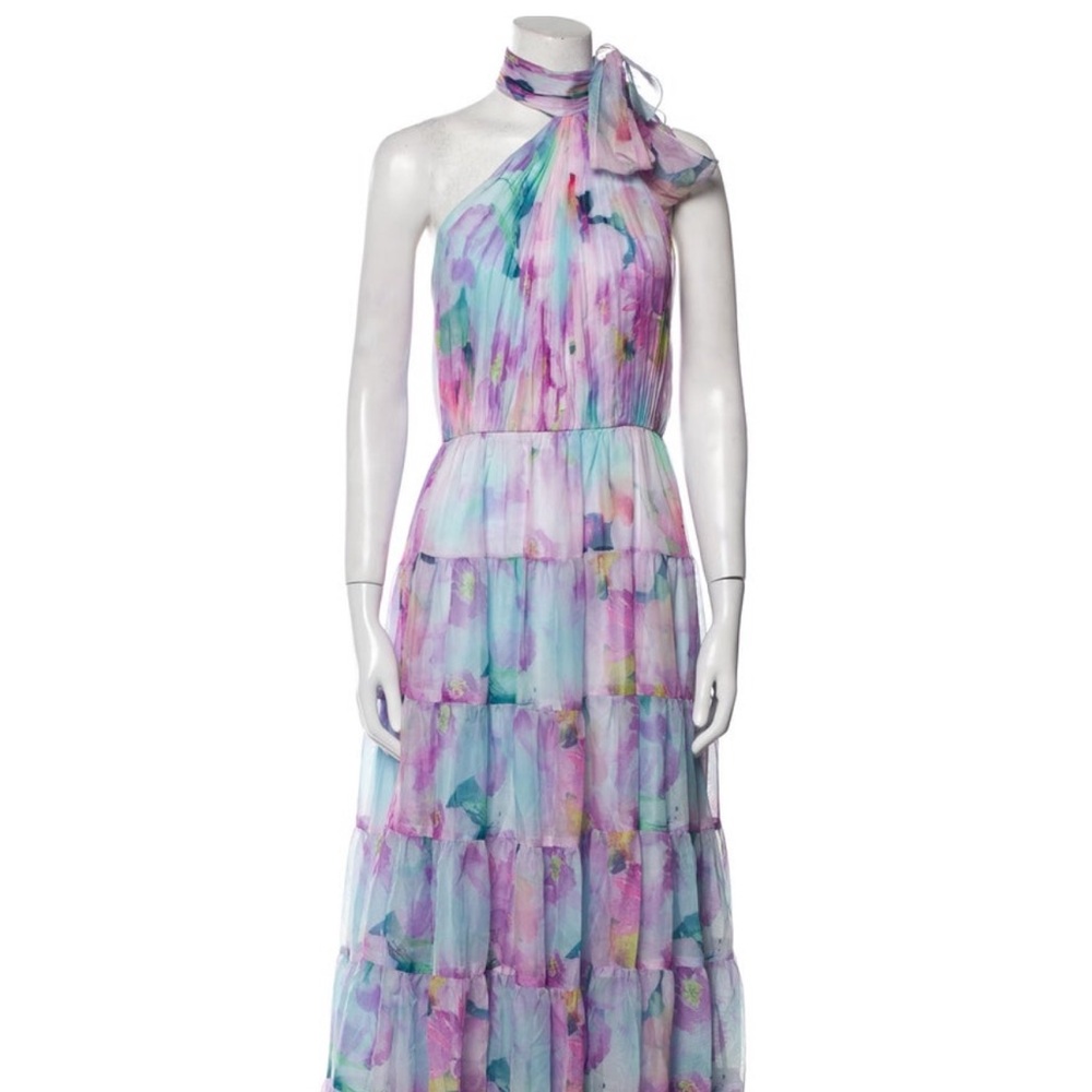 Floral Watercolor Halter Maxi Dress - Pink/Blue